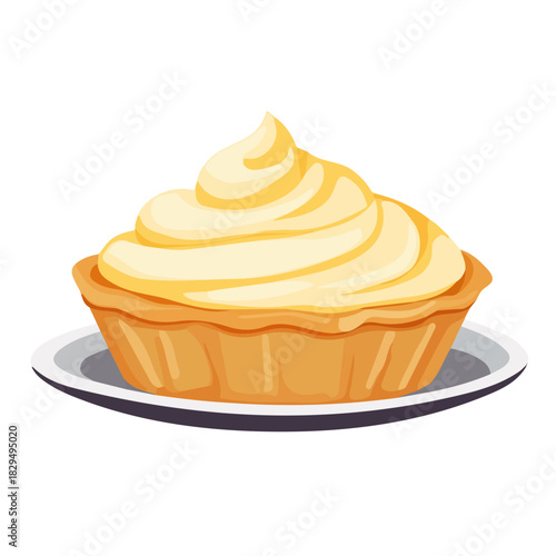 Pudding Pie, 2D flat vector illustration, simple and modern style, isolated on a plain white background.