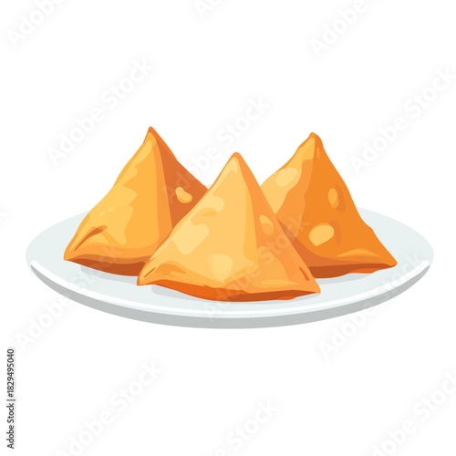 Samosas illustrated in a clean 2D flat vector style, minimal and modern, isolated on a white background.