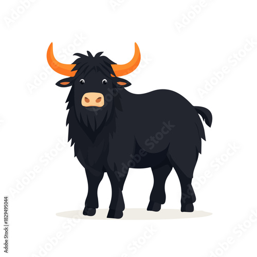 2D flat vector illustration of Yak, clean and minimal icon style, isolated on white background.
