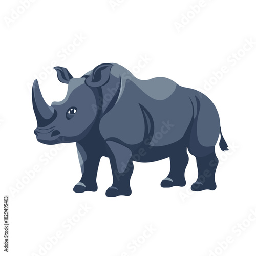 Rhinoceros, modern 2D flat vector illustration in icon style, isolated on pure white background.