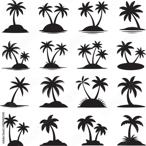 Silhouette Palm Trees Tropical Island Vector Set for Summer Designs