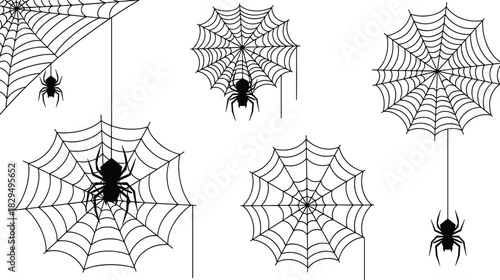 Black Silhouette Icons for Halloween, Gothic Decoration, Scary Design, and Horror Party Graphics.