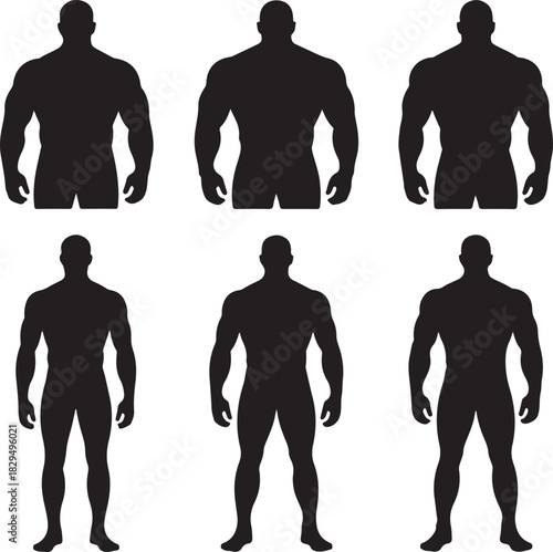 Silhouette Set of Muscular Men Bodybuilding Fitness Concept Illustrations Template