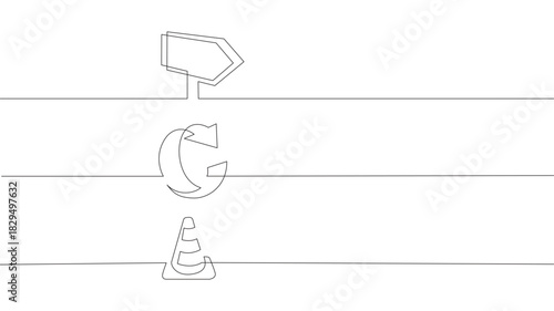 Banner design.continuous line drawing of business icons. telephone, alarm clock, calendar . vector linear monochrome style illustration.