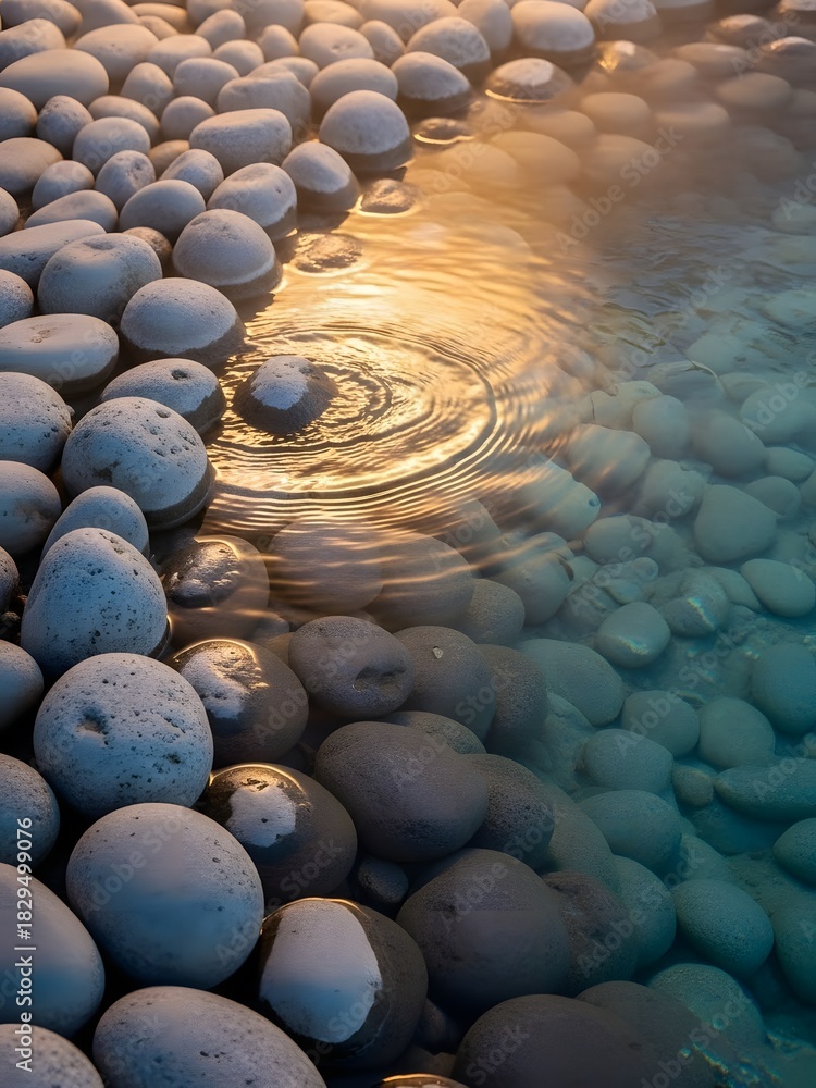 Fototapeta premium Top-down view of river stones by a hot spring