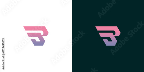 Modern Abstract Letter B Logo Design in Purple and Pink Gradient on White and Dark Backgrounds
