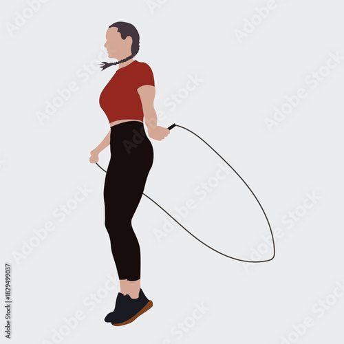 Active young woman athlete in sportswear  jumping rope for a slim body, health, and fitness lifestyle vector illustration. Flat vector illustration isolated on white background 