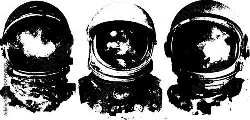Astronaut helmet illustration in vintage black and white style. Simple vector design highlighting space exploration concepts in a clean set.