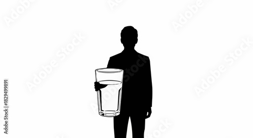 Silhouette of a person holding a large glass of water.