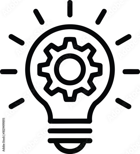 Illuminated light bulb with an internal gear representing invention, intellect, and ingenious thought processes