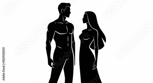 Silhouetted Couple Gazing at Each Other in Elegant Simplicity.