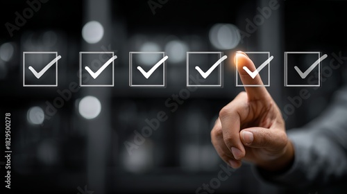 Hand selecting options from a digital checklist for efficient project management and workflow optimization in modern business strategy