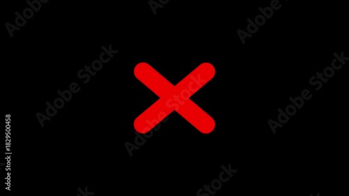 Animated A red 'x' mark on a white background. Refus, cancel, rejection, wrong choice sign. Symbol on a white background, chroma key. cross animation