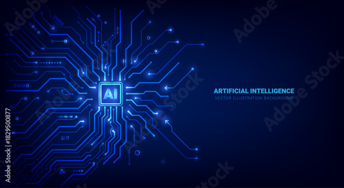 Futuristic circuit board background with glowing blue lines. Technology and artificial intelligence concept. High tech digital network vector illustration. EPS10.
