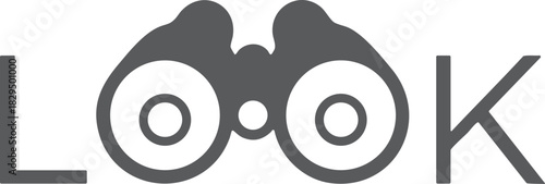 Gray binoculars and letters L O K look 1