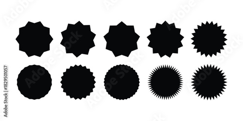 Set of Ten Black Starburst Badges Vector Icons for Promotional Seals, Guaranteed Labels, and Sale Stickers