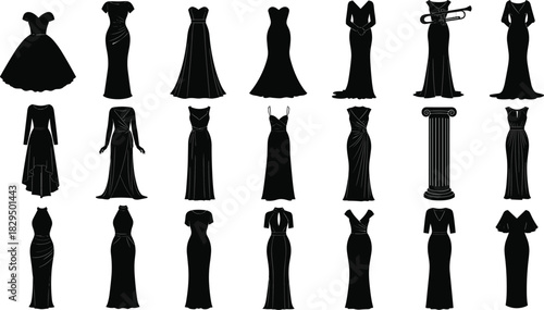 Collection of elegant women’s dress silhouette vector 