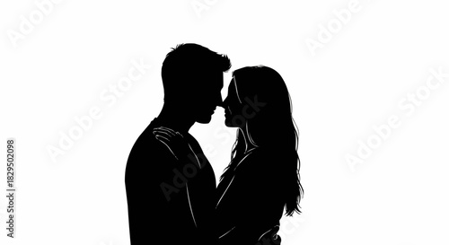 Silhouette of a couple embracing with love and tenderness.