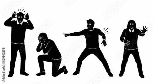 Silhouette of people expressing different emotions and actions.