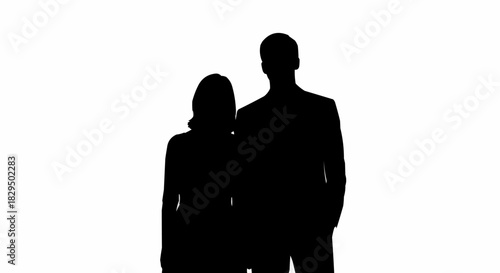 Silhouette of a man and a woman standing together, facing forward.