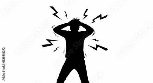 Silhouette of a person experiencing intense stress and mental pressure.