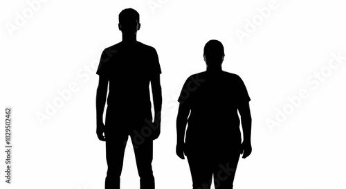Black silhouettes of a tall thin man and an overweight person.
