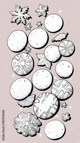 Decorative Christmas holiday dessert shapes in white on pastel background  