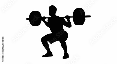 Silhouette of a man performing a barbell squat exercise.