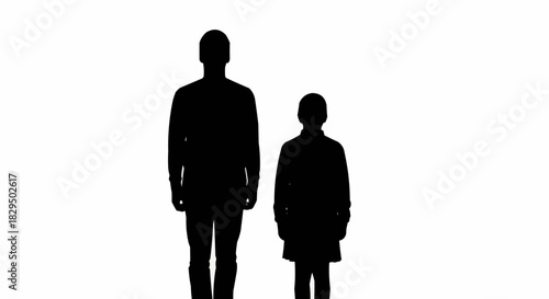 Silhouette of a tall man and a shorter person standing side by side.