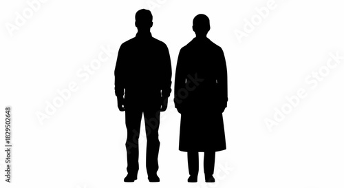 Silhouetted Figures - Two People Standing Side-by-Side in Dark Attire.