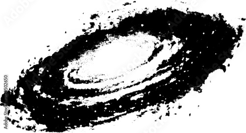 Vintage galaxy vector illustration in black and white engraving style. Detailed line drawing set showcasing cosmic elements.