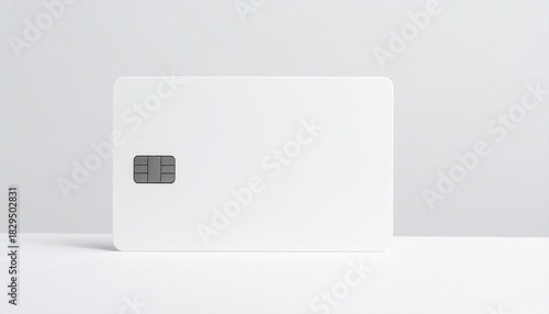 A white credit card stands upright on a plain white surface against a clean white background.