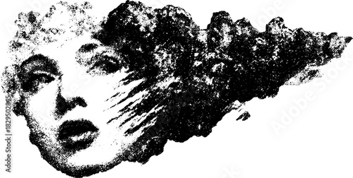 Portrait of a woman in a black and white digital style. Dynamic vector illustration showcasing expression and texture in a creative design set.