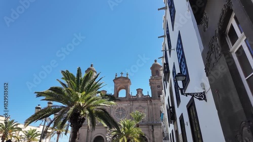 Walking towards The Cathedral de Santa Ana—officially the Holy Cathedral-Basilica of the Canary Islands in Las Palmas de Gran_Canaria 