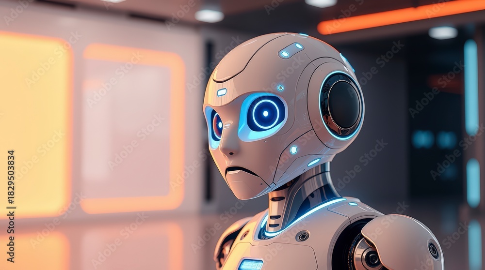 Fototapeta premium Futuristic robot with glowing eyes in a modern, high-tech environment