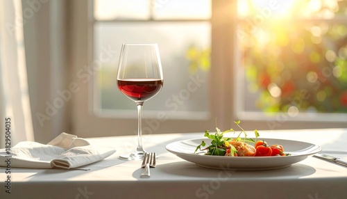 Half Eaten Meal on Elegant Table with Wine Glass