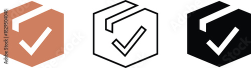Three Hexagonal Check Mark Icons in Different Colors and Styles tick correct