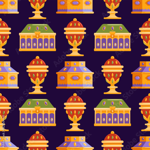 Gemstone jewelry box pattern a polished vector illustration showcasing elegant, gem boxes with luxe finishes, ideal for branding. Gifts of the Magi, gifts gold, frankincense, myrrh