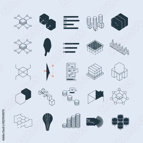 Collection of various geometric shapes and structures in black and white