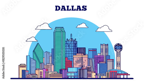 Dallas Skyline Vector Illustration with Modern Urban Cityscape