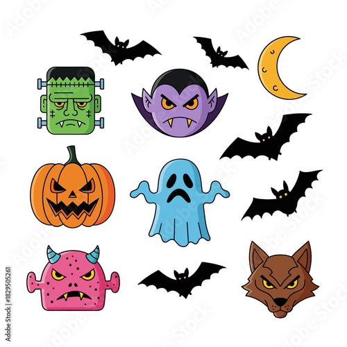 Festive halloween characters arranged in a celebratory layout to represent spooky joy