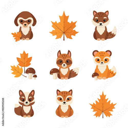 Autumnal animal companions a whimsical collection of fall themed creatures and maple leaf