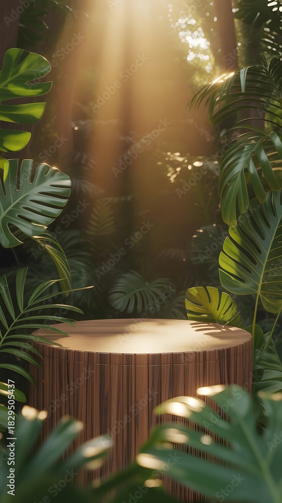 Obraz premium Tropical jungle Christmas scene with palm trees and holiday decorations