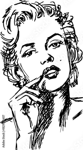 Woman portrait in sketch style. Black and white line art vector illustration depicting elegance and a classic profile.