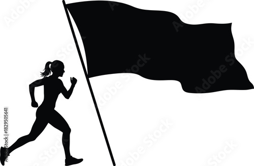 Female runner with waving flag silhouette