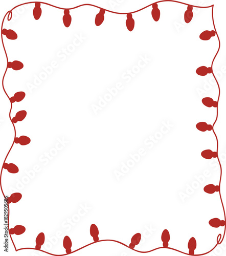 Red Christmas Lights String Border Frame on White Background Holiday Decoration Graphic Design Element