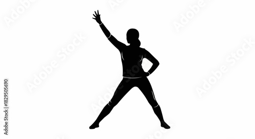 Silhouette of a Woman Dancing with One Arm Raised.