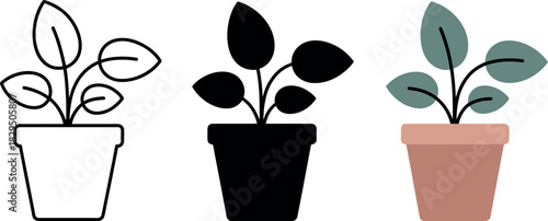 Indoor Plants Illustration in Three Style Variations for Decorating and Creating a Natural Ambiance