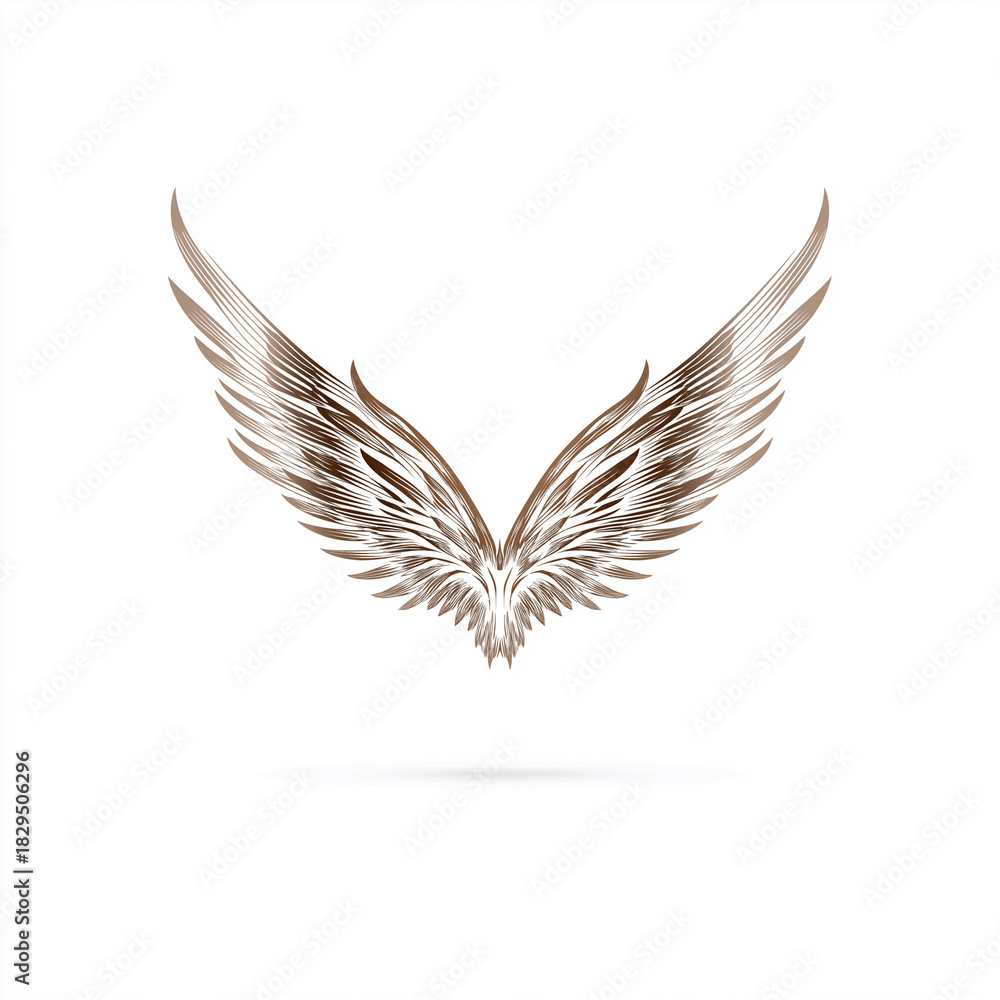 Fototapeta premium 天使の羽を抽象化したミニマルデザインロゴ素材 白い背景に美しく浮かび上がる透明感あるモチーフ アイコン・エンブレム・商用素材に使える万能テンプレート