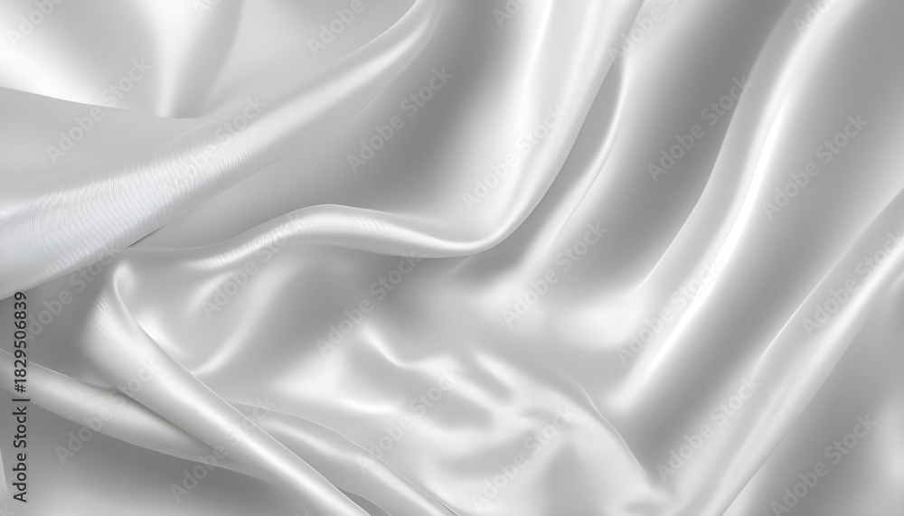 Fototapeta premium Close-up of smooth white satin fabric with flowing folds.